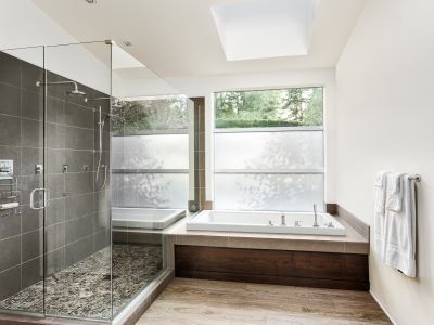 Walk-in Shower with Stone Accents